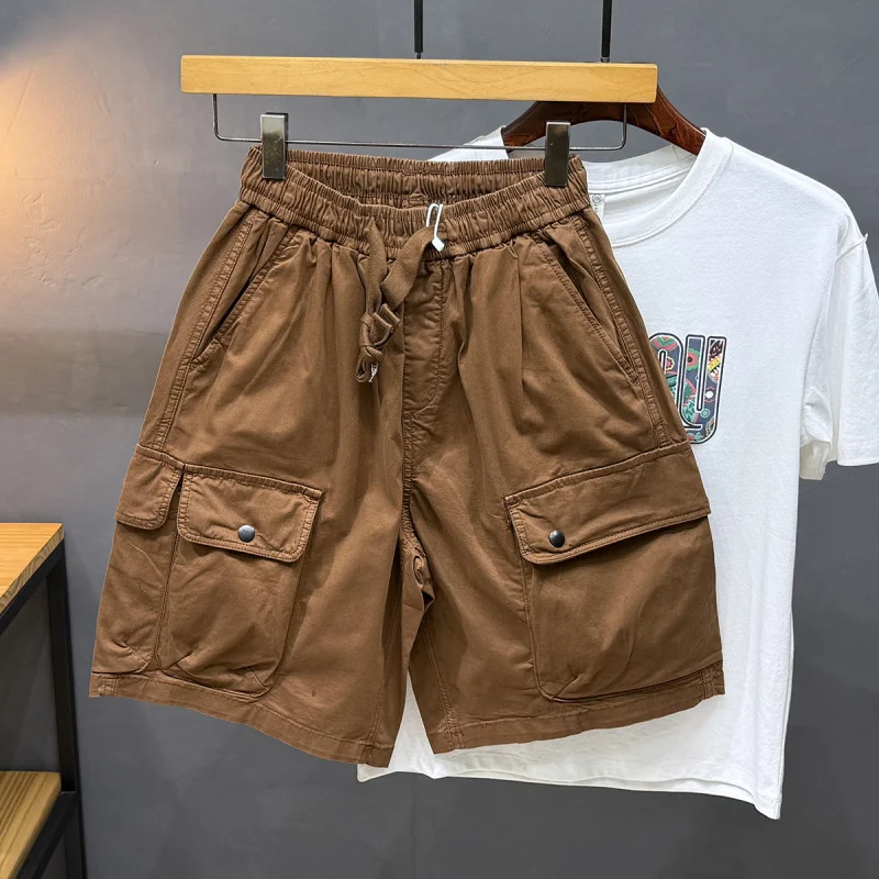 2025年夏 メンズ アウトドア スポーツ レトロ ワークウェア ショートパンツ、ゆったりとした通気性のあるカジュアル スポーツ ファイブクォーターパンツ