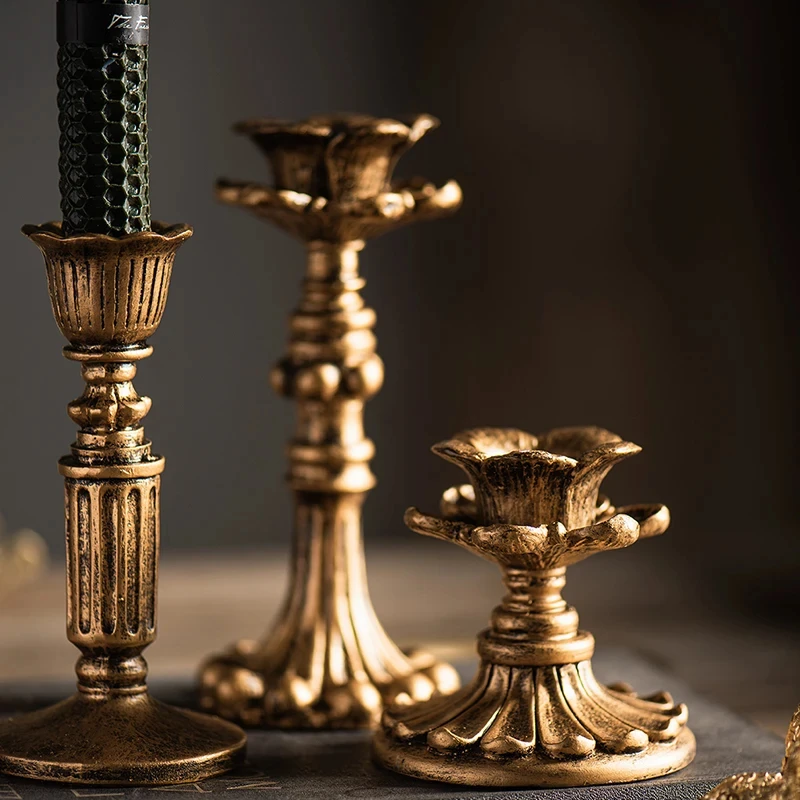 Retro Candlestick Resin Candle Holder Sconce Nostalgic Antique French Candle Stick Rack Home Decor Photography Props