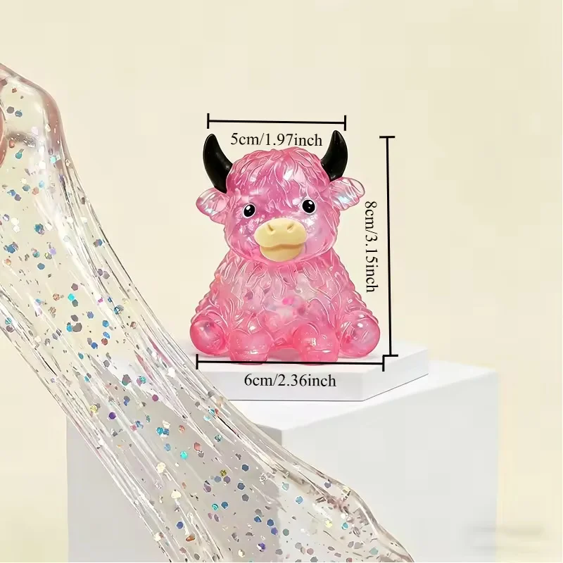 Glitter Highland Cow Stress Ball Slow Rising Squishy Squeeze Toy Cute Soft Fidget Sensory Anxiety Relief Toy
