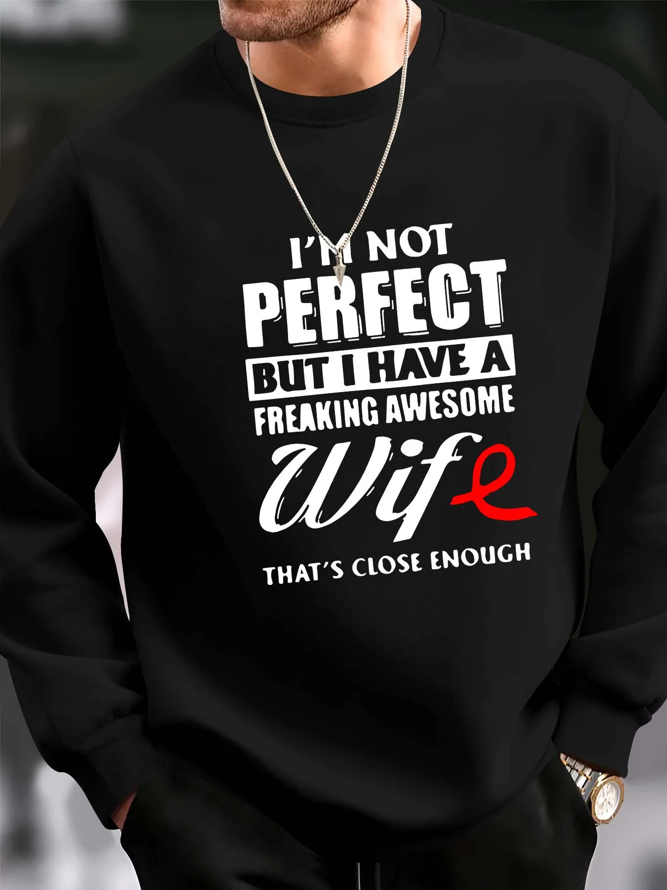 

Мужская забавная толстовка с принтом доллара на тему жены — пуловер с круглым вырезом и надписью «Awesome Wife» на осень и зиму