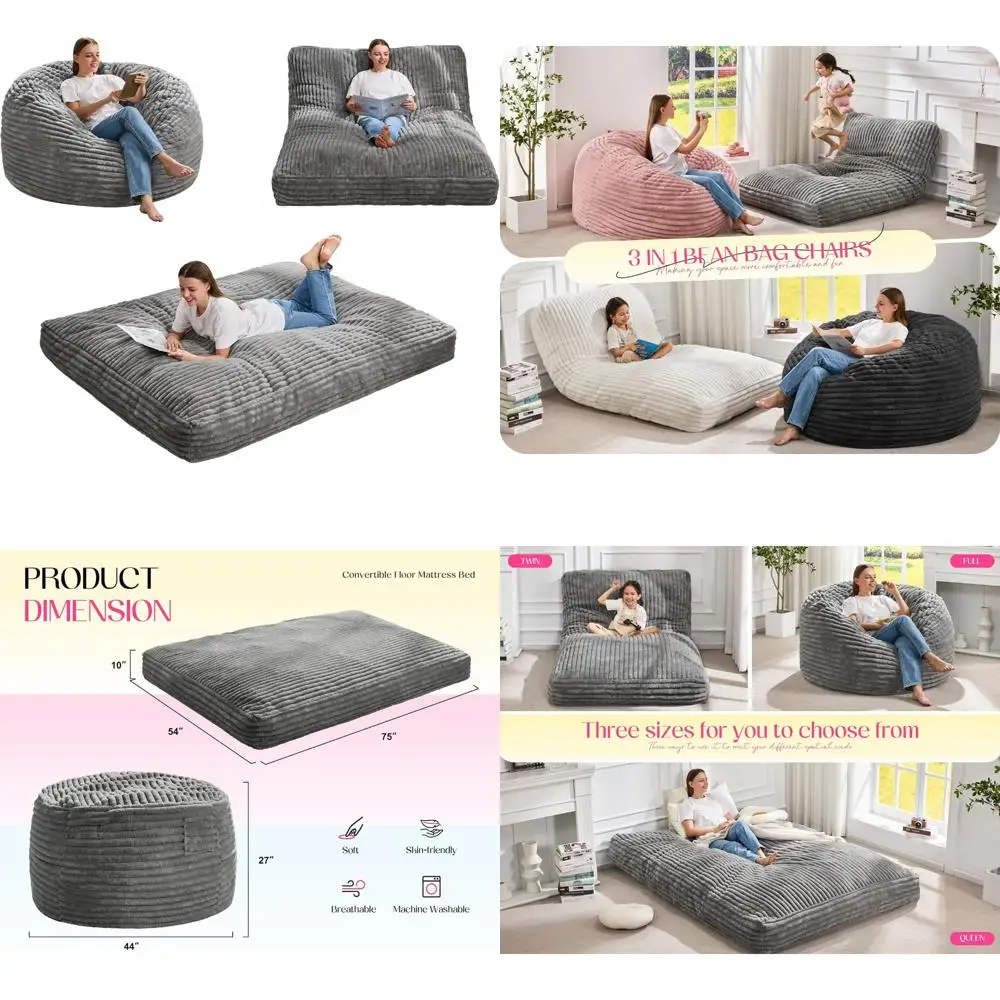 

Versatile 3-in-1 Stripe Bean Bag Chair for Adults - Ideal for Living Spaces