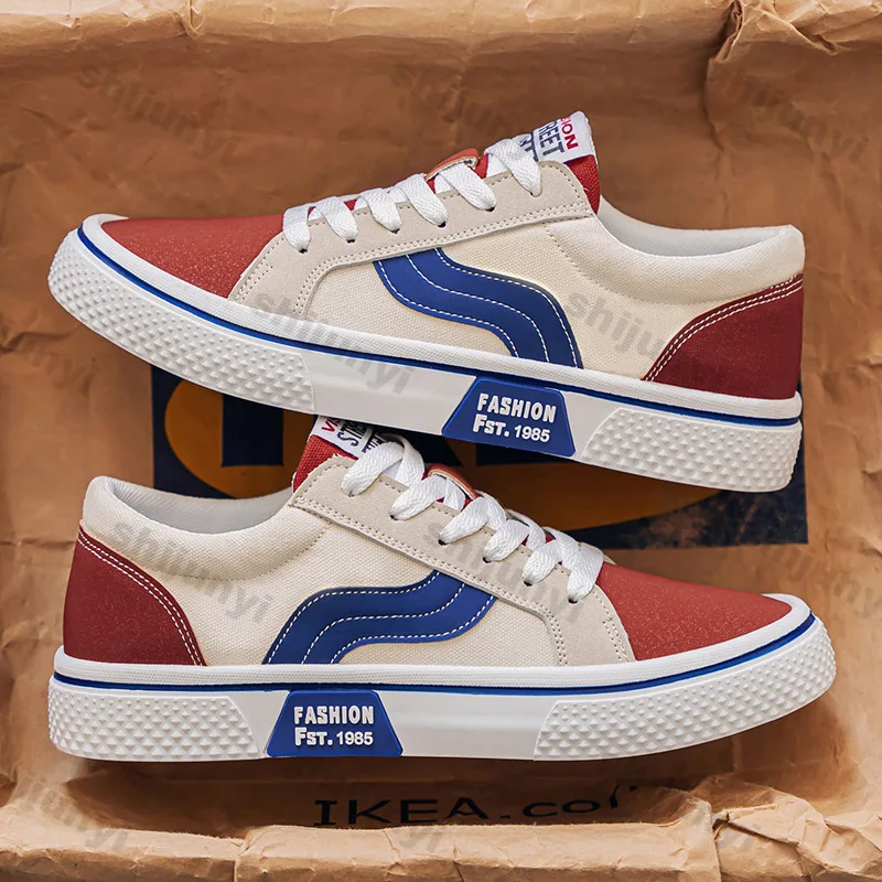 

Fashion Canvas Shoes 2026 Spring New Concise Men Lace-up Casual Flats Comfortable Non Slip Hard Wearing Sewing Sport Shoes