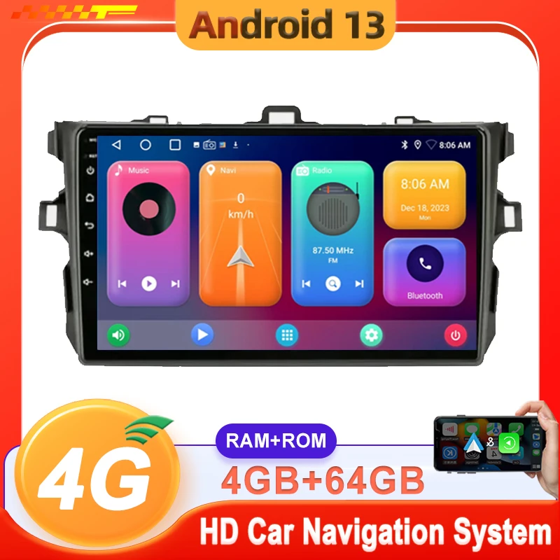 

9 inch Android 13 Carplay Auto Car Radio For Toyota Corolla E140/150 2007 - 2013 GPS Navigation Stereo Head Unit No 2din DVD HDR