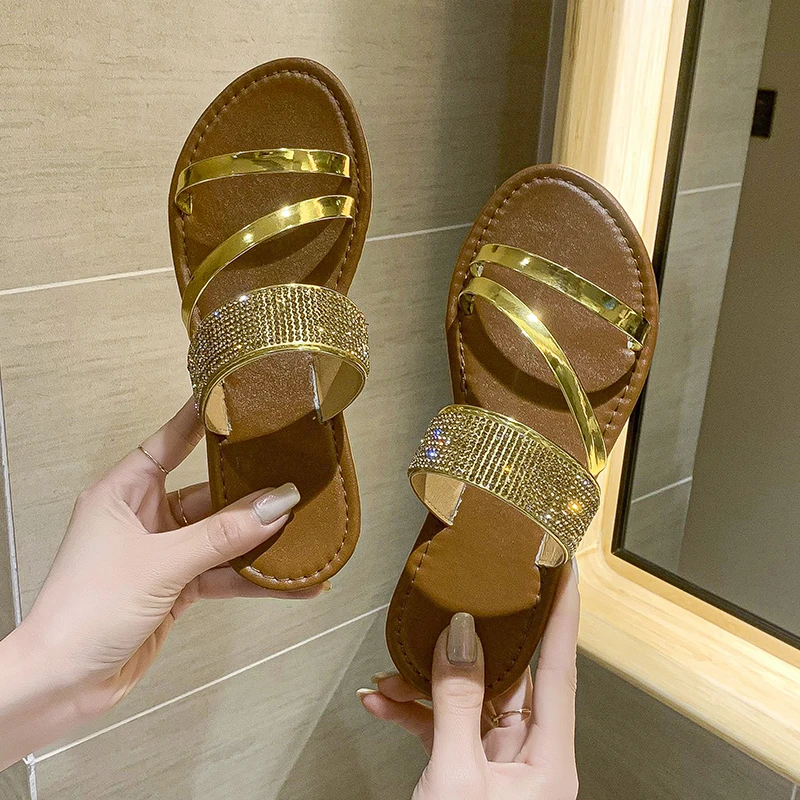 Slippers Women Summer 2023 Casual Comfortable Sandals Home Bedroom Beach  Promotion Luxury Gold Silver