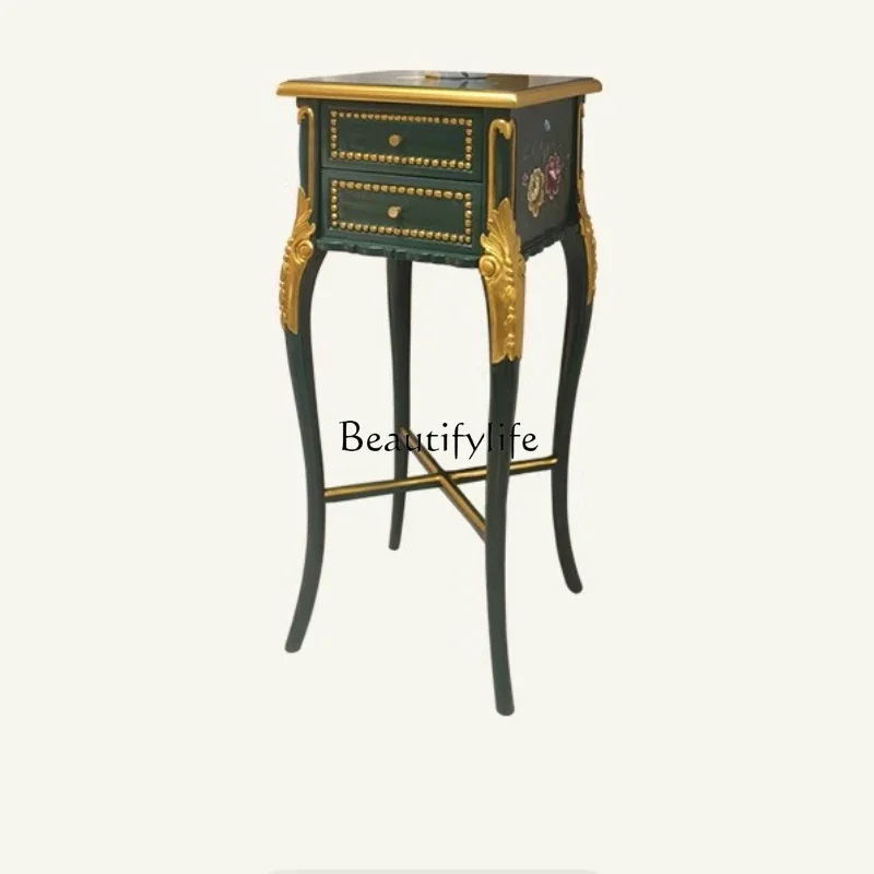 yj19 Rak Bunga Kayu Solid Gaya Prancis dengan Ukiran, Rak Pot Bunga Lantai