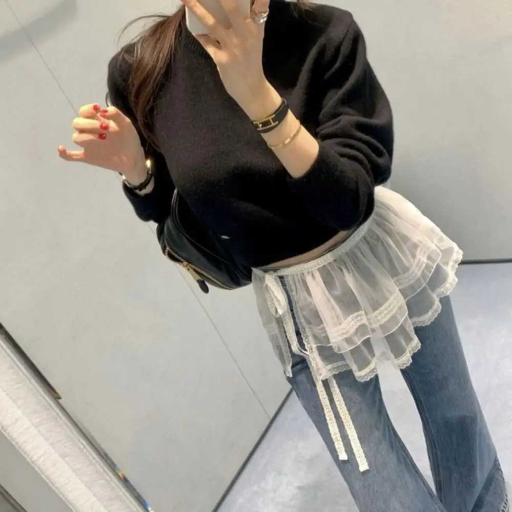 Rok Mini Renda Balletcore Manis Gaya Y2k Korea Rok Ruffle Pendek Motif Bunga Streetwear