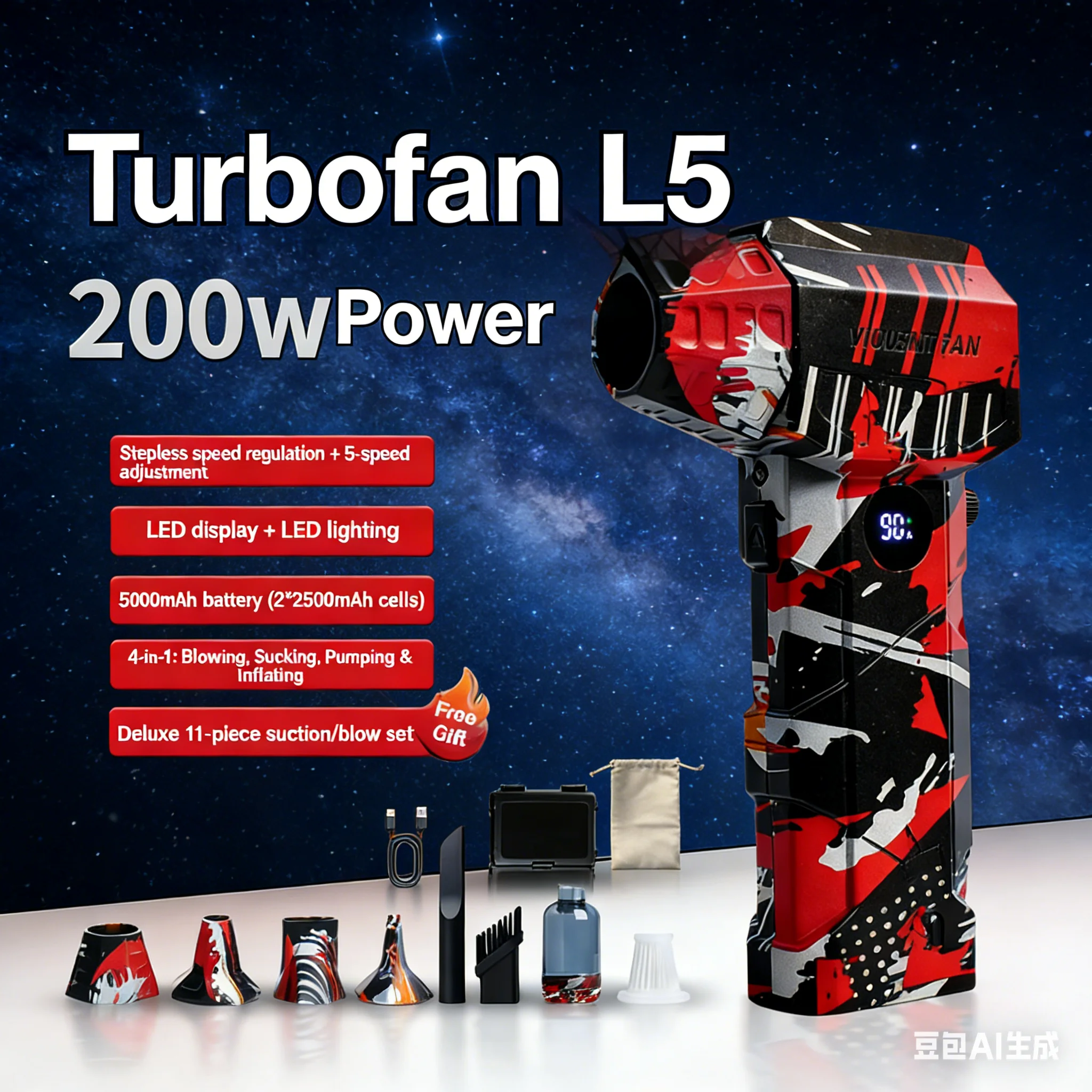 

Турбоструйный вентилятор, 550000 об/мин, пылесос L5Pro, высокоскоростной воздуходувка, беспроводная пылесос со сжатым воздухом, портативный турбовентилятор, струйный пылесос