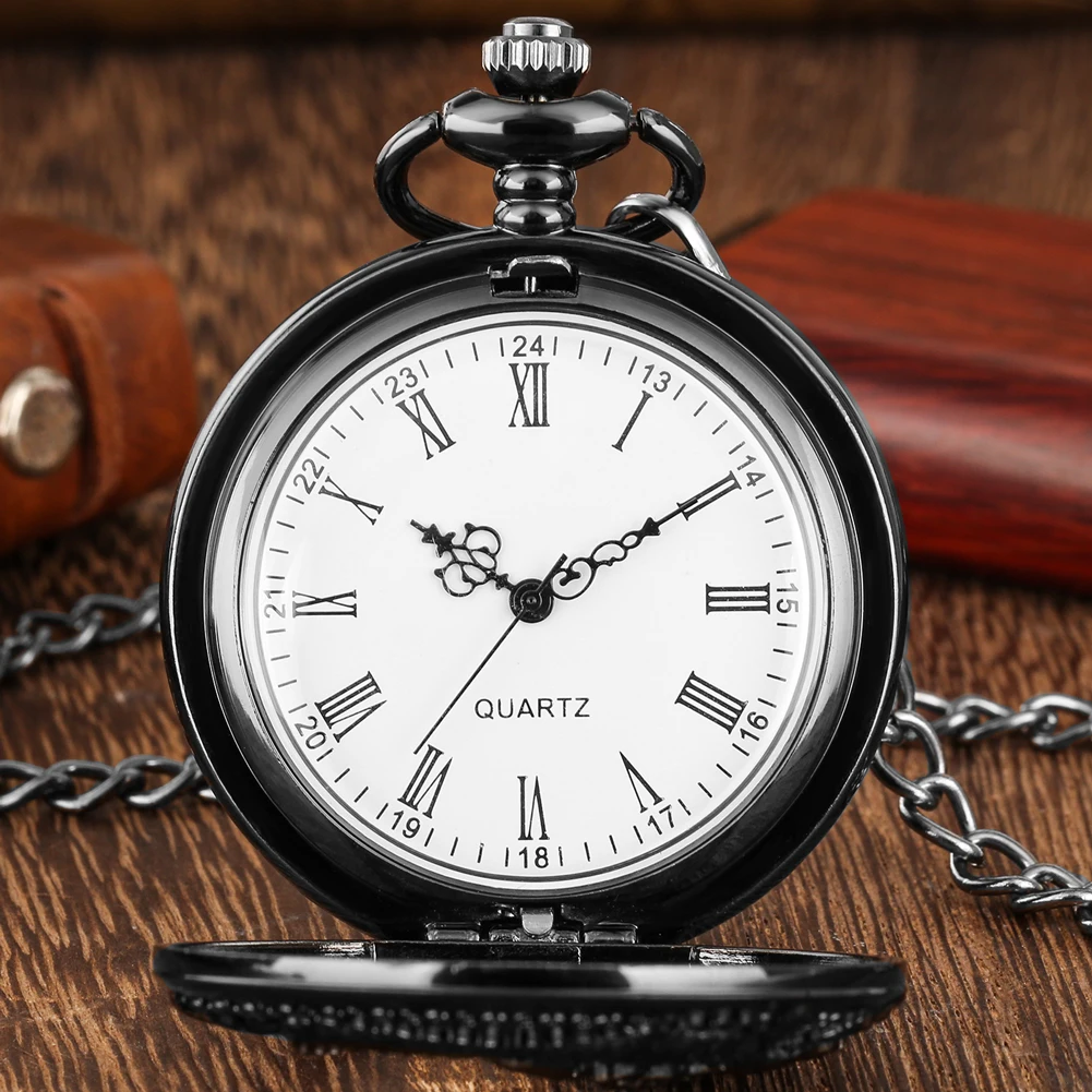 Retro Hollow Black Dragon Quartz Pocket Watch Classic Roman Numerals Dial Pendant Clock Exquisite Necklace Timepiece Gift Unisex