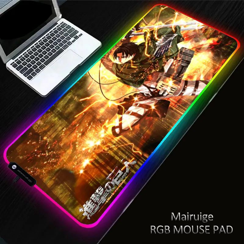 Anime Attack On Titan Mouse Pad Gaming RGB Besar Komputer Gamer 40*90CM Mousepad Backlit Mause Keyboard Meja Besar LED Mouse Mat