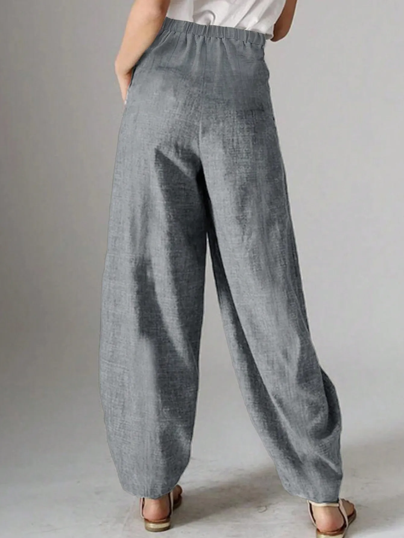 Women's Harem Jogger Pants Loose Fit Solid Color Textured Woven Long Trousers with Ankle Cuff and Pockets 100% Polyester Casual