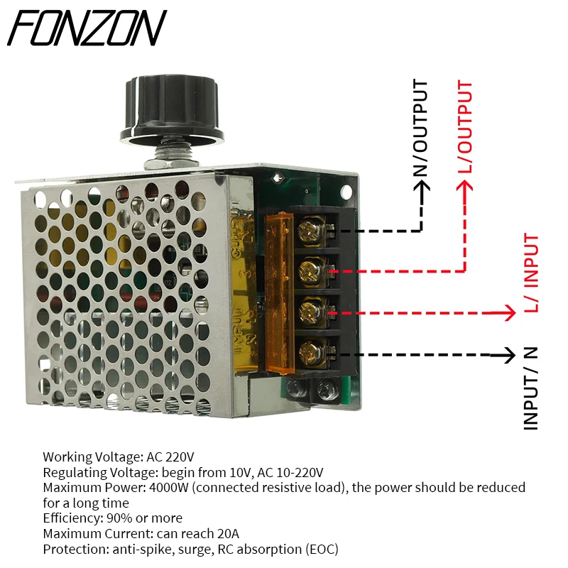 High-power PWM 4000W/2000W 220V LED SCR AC adjustable motor speed controller dimmer speed regulator voltage regulator thermostat