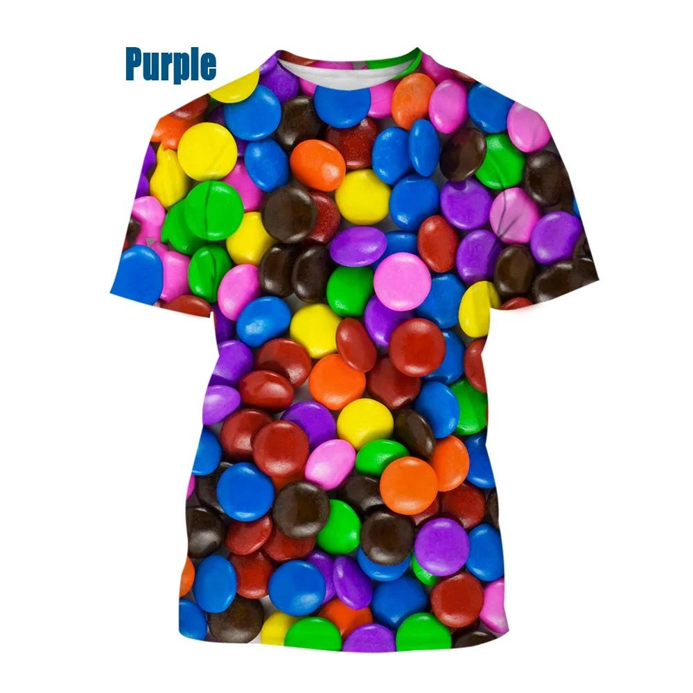 Summer Fashion Candy Pattern Printing T-shirt Funny 3D Printing Short Sleeves Tops for Men and Women