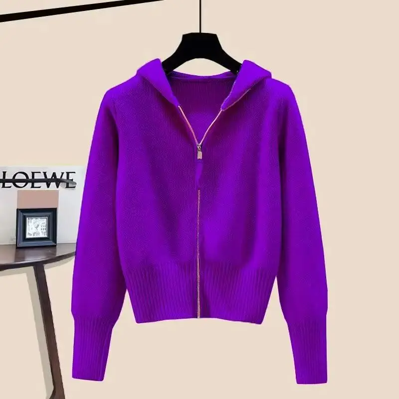 

2025 Women Autumn Winter Long Sleeved Hooded Sweater Jacket Double Zipper Soft Waxy Cardigan Sweater With Hat Design Feeling Top