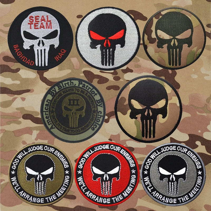 Punisher Patch Tactical Army Series Embroidered Armband Patch Stickers On Clothing With Hook And Loop