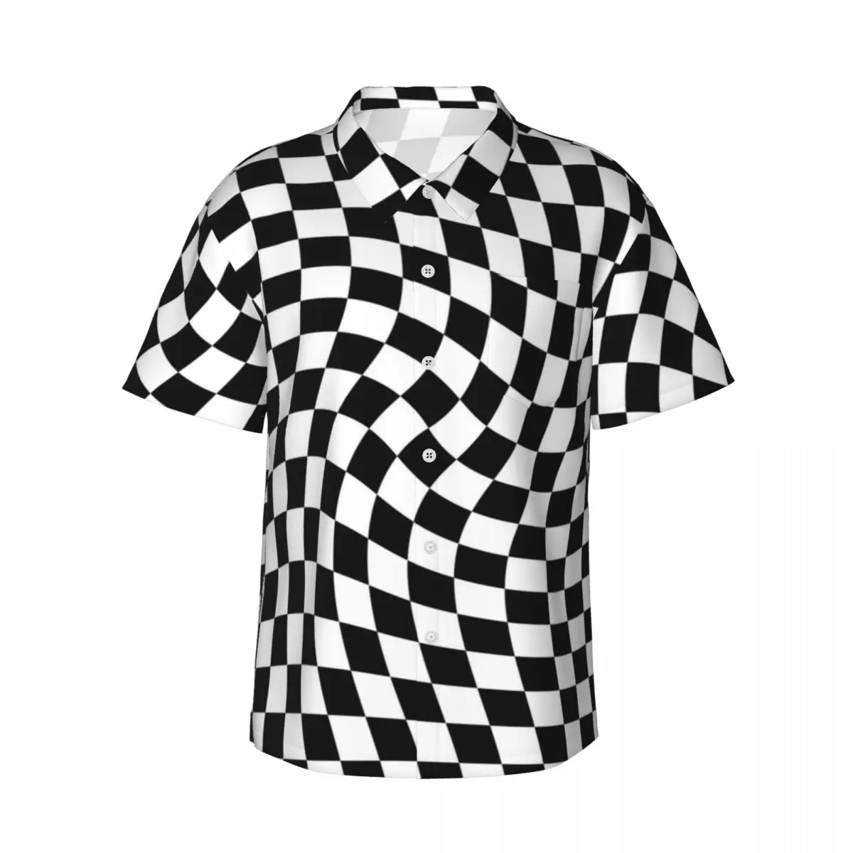 Abstract Checkerboard Hawaiian Shirt Men Beach Black White Checker Casual Shirts Short Sleeve Stylish Graphic Novelty Blouses