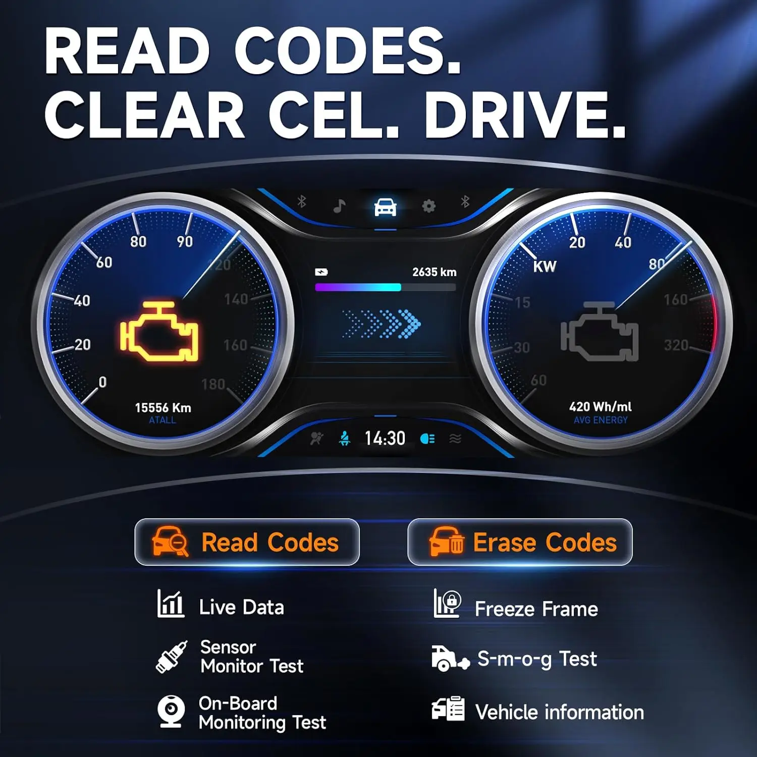 الماسح الضوئي NT301 Plus 2 في 1 Obd2، جهاز اختبار البطارية والتحريك للمركبات 1996+