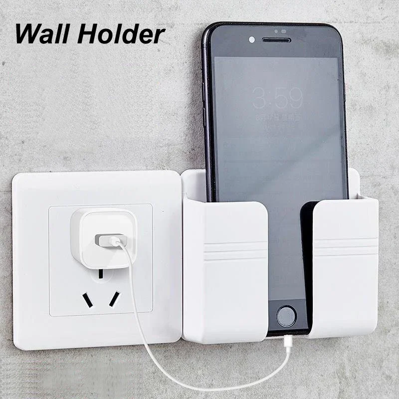 1-5PCS Storage Holder Multifunctional Punch Free Wall Mounted Phone Charging Rack with Versatile Hooks for Remote Keys TV and AC