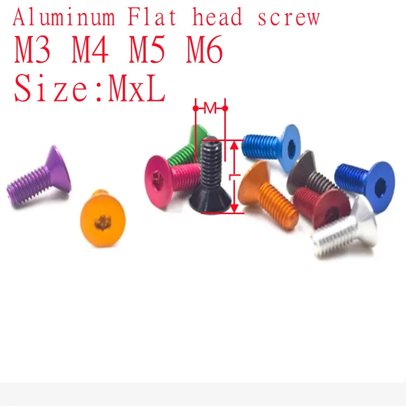 10PCS DIN7991 Aluminum Flat hex screw M3 m4 m5 m6*8/10/12/15/20/25/30 colourful aluminum hex hexagon countersunk head screw