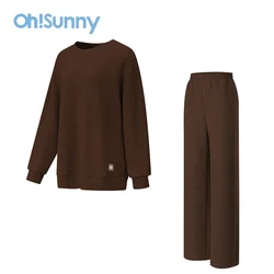 Ohsunny Set da 2 pezzi da donna Tuta Pullover Pantaloni dritti Maglione girocollo Tecnologia Mantiene caldo pantaloni larghi con cappuccio