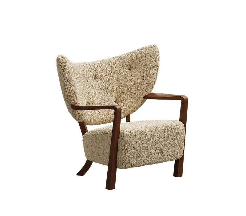 

Medieval leisure chair French retro homestay living room solid wood lamb wool single sofa chair