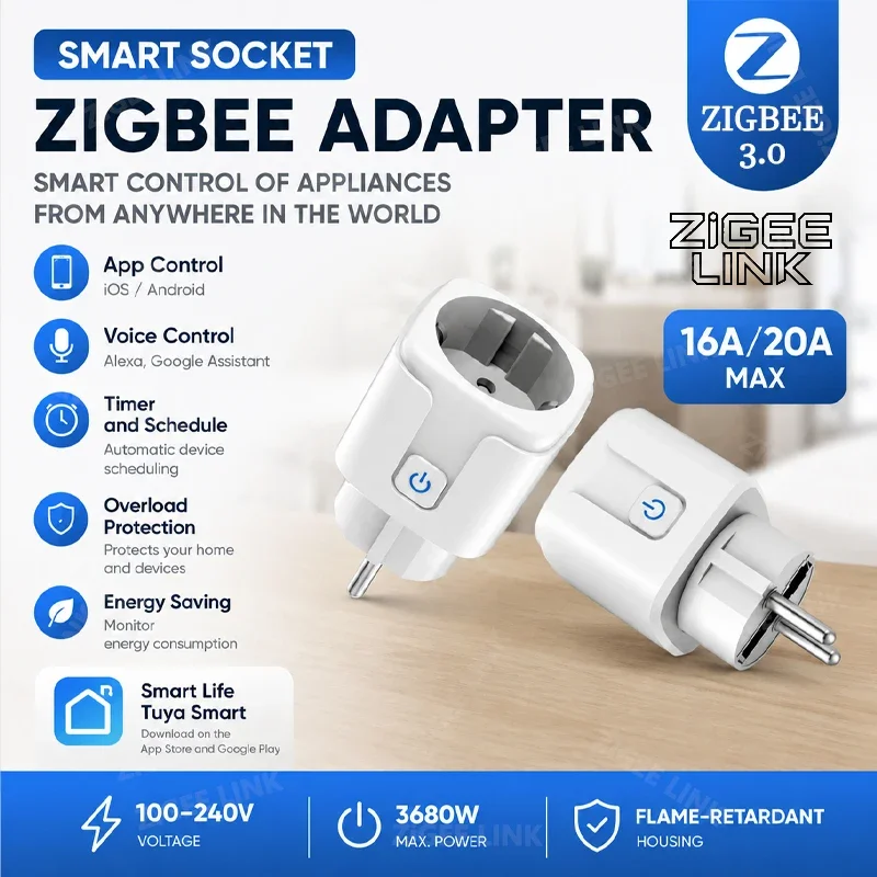 EU Plug Zigbee3.0 or WIFI adapters Smart Sockets With P...