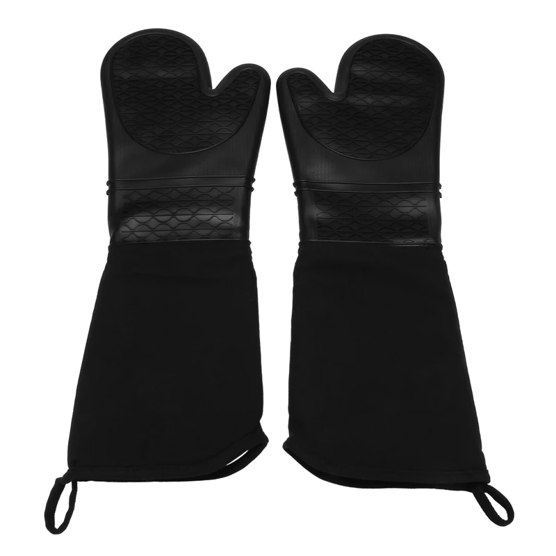 Extra Long Silicone Oven Mitts Heavy Duty Commercial Grade Oven Mitts Heat Resistant Bbq Gloves With Quilted Cotton Lining 2 Pac