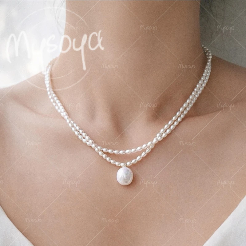 

MYSOYA 4-5mm Double Baroque Freshwater Pearl Necklace, Suitable for Birthday/Wedding/Mother's Day/Father's Day Gift A0744