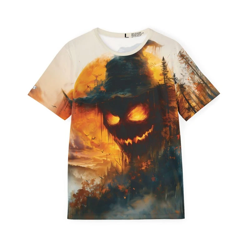 2026 New Halloween Gothic Haunted Scarecrow Pumpkin Skull Forest Men Women Kids Summer Short Sleeve Street Casual Tees Tops