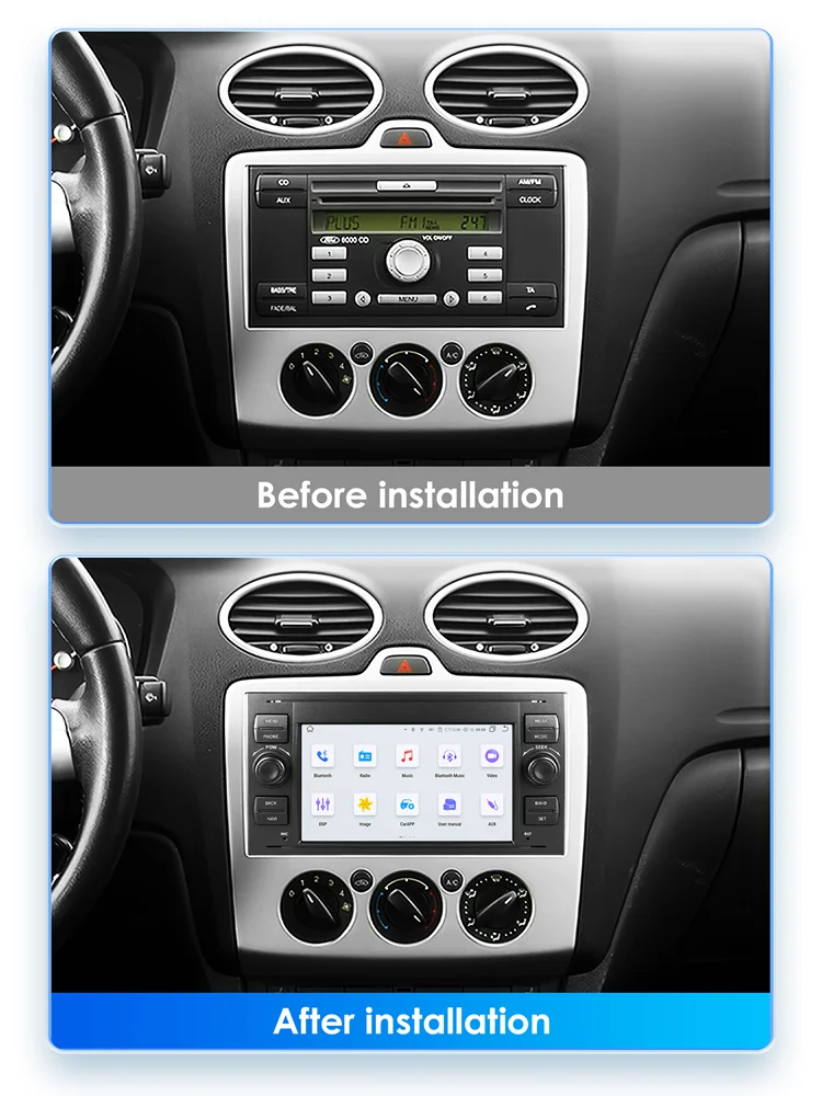 7/8/9" Radio samochodowe z Carplay i Androidem 14 do VW POLO GOLF 5 6 PASSAT B6 JETTA TIGUAN SHARAN Seat Octavia Fabia Skoda Leon, odtwarzacz multimedialny, GPS, inteligentny ekran, jednostka 2DIN — 2