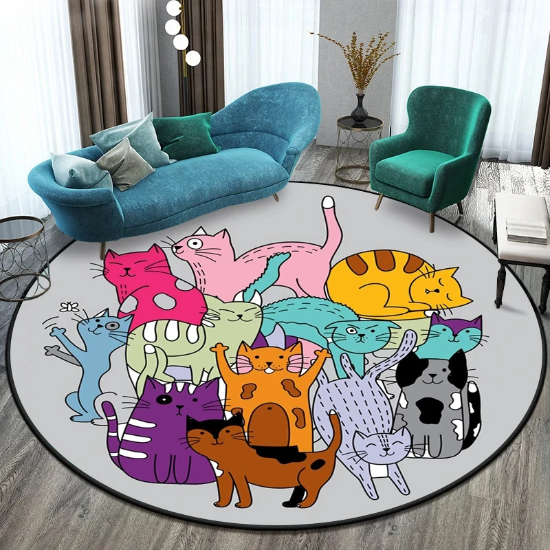 Cute Cartoon Cat Round Carpet Cushion Pet Cushion Room Decoration Mat  Area Rug Floor Mats Children's Play Area Mat Small Rugs