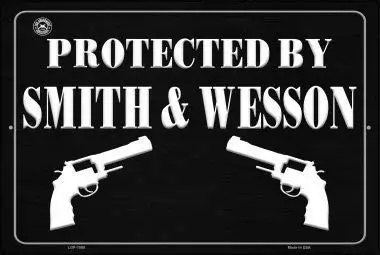 1P,Protected by and Wesson Retro Vintage Metal Tin Signs Rustic Wall Art Sign,12x8 Inches