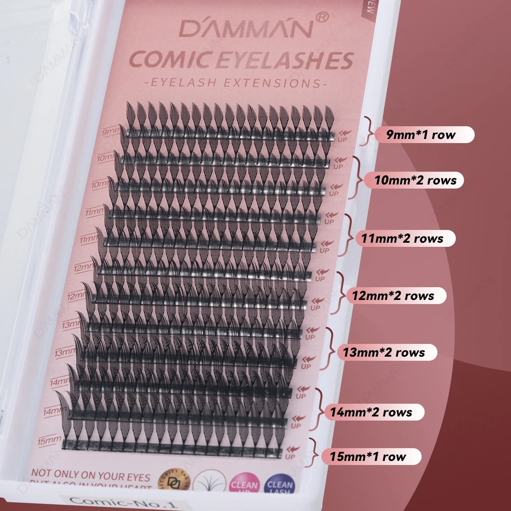 Damman 5 Scatole 12 Righe Comic Spire Ciglia Estensioni D Curl Natural Comic Spire Ciglia 9-15mm Misto Premade Fans Ciglia
