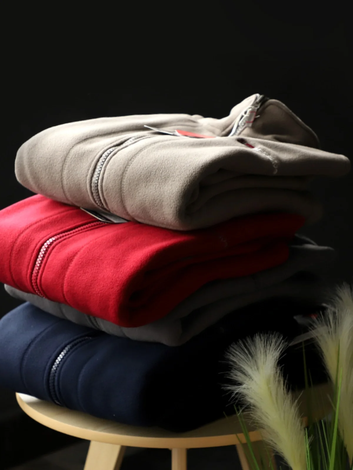 Outdoor Warm Fleece Jacket Coat Large Size Autumn Winter Youth Popular Pure Color Hooded Zipper Closure Long Sleeve Loose Fit