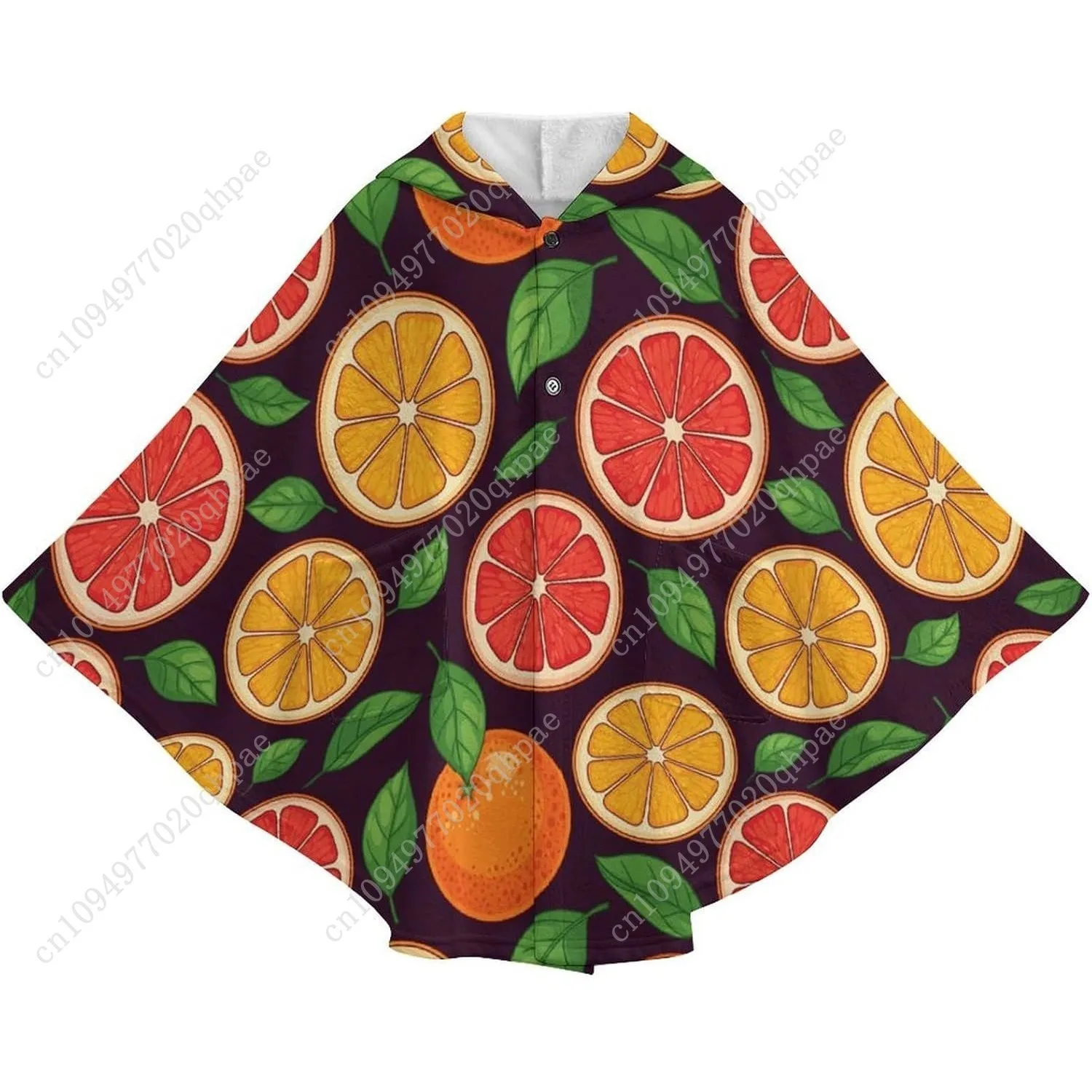سترة بطانية مريحة من الفلانيل، شرائح فواكه على هوديي داكن كبير الحجم مع جيوب للأطفال والمراهقين #4
