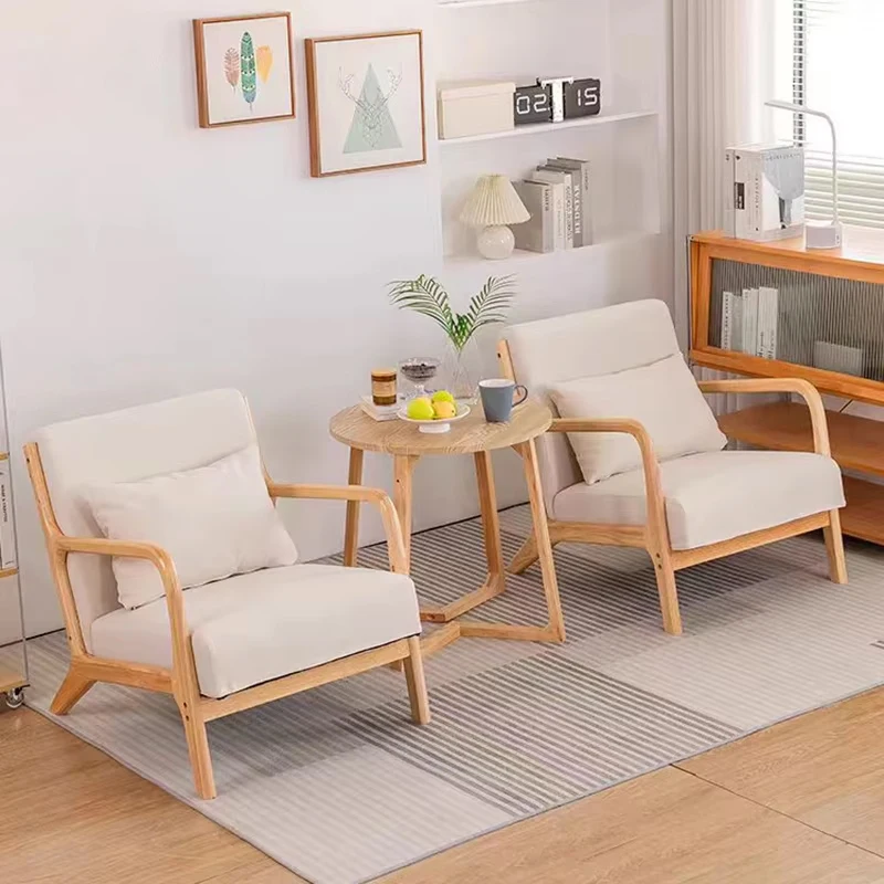 

Modern Wooden Accent Chair Upholstered Bedroom Sunroom Living Room Chairs Reading Armchair With Waist Cushion