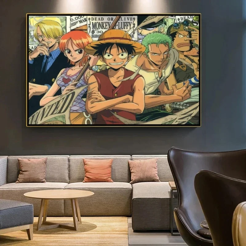 Japanese Posters One Piece Luffy Classic Anime Pirate King Straw Hat Pirate Decoration Gift Picture Home Decoration Painting