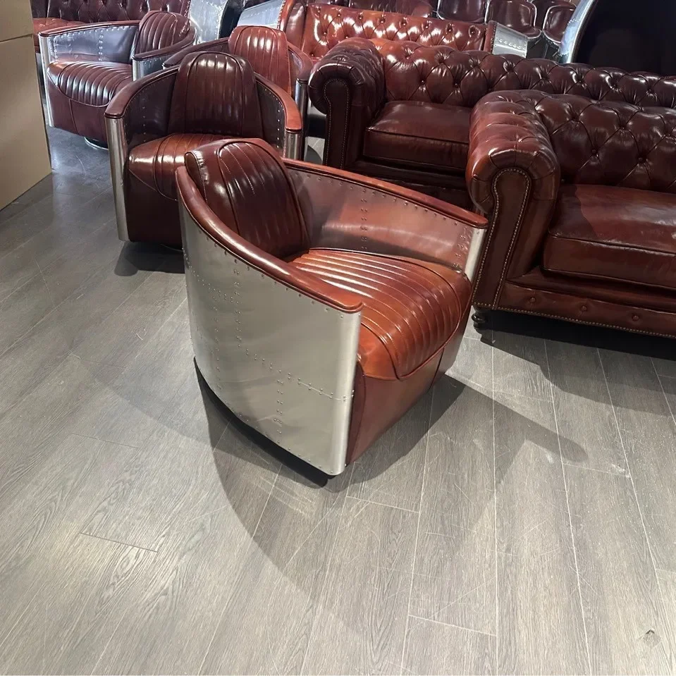 Industrial style leisure sofa chair with pedals living room bedroom study leather