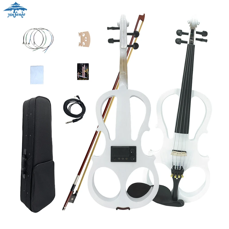 Viola eléctrica blanca de 4 cuerdas y 16 pulgadas, funda sin silencio + accesorios para lazos, ébano