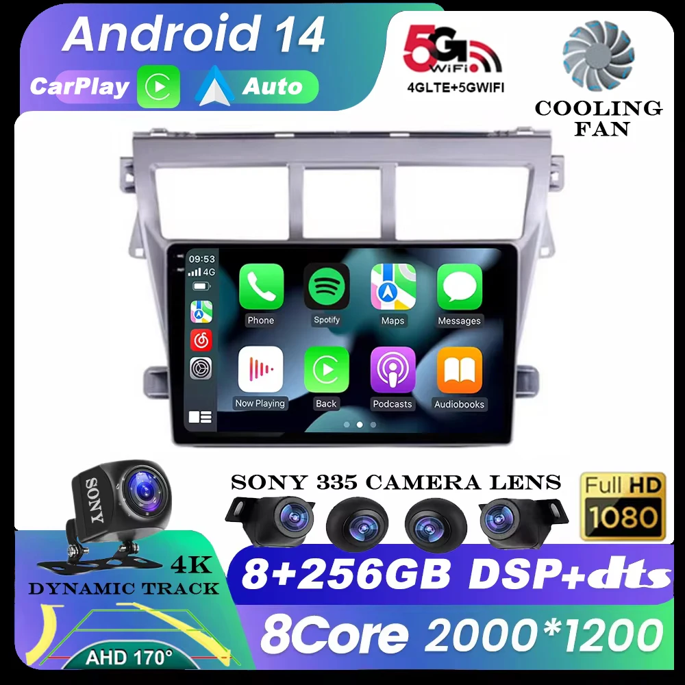 

Android 14 Car Radio For Toyota Vios Yaris 2007 2008 - 2012 Multimedia Video Player Carplay Auto 4G WIFI GPS Navigation QLED DSP