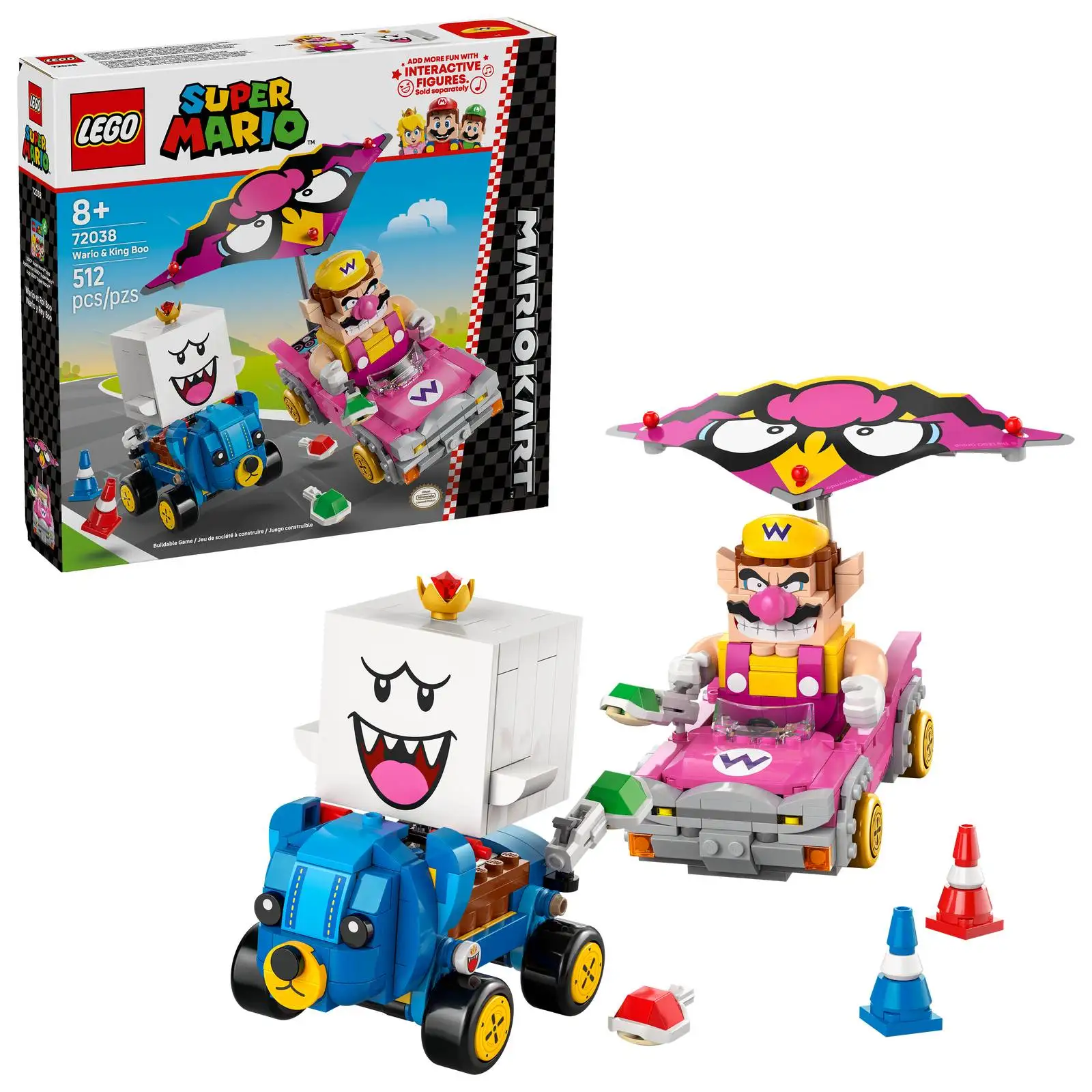 LEGO ®   Super Mario ™ : Mario Kart ™   Wario & King Boo Juego de vehículos de juguete para niños 72038 8+ años 512 piezas Regalo de cumpleaños y Navidad