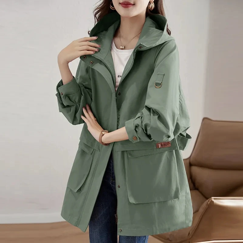 Wiosna Jesień 2026 Nowa Kurtka Wiatrówka Damska Długa, Luźna i Uniwersalna, Wyszczuplająca w Talii, Stylowa i Popularna Kurtka Codzienna