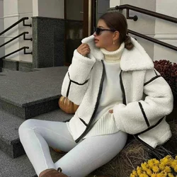 Suninheart Winter Warm Lamb Wool Jacket Casual Loose Thick Coat Contrast Color One Piece Faux Fur Jacket Coat Plush Jacket Women