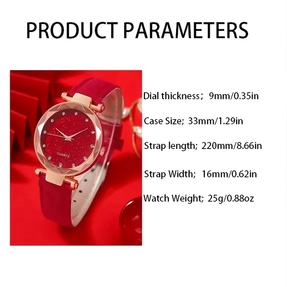 1PC ساعة كوارتز بسيطة من سبائك الزنك مع قرص دائري من حجر الراين + 1PC سوار فراشة أحمر أسود وردي