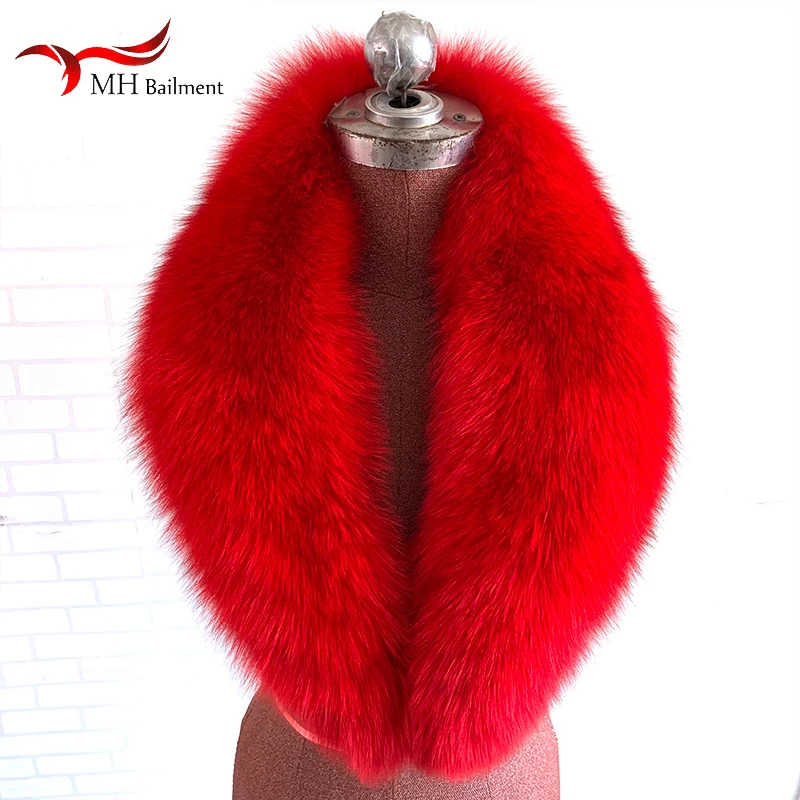 100% Real Fox Fur Collar Women Fashion Autumn Winter Warm Shawl Large Size Neck Warmer Fur Scarf Scarves Jacket Coat Universal