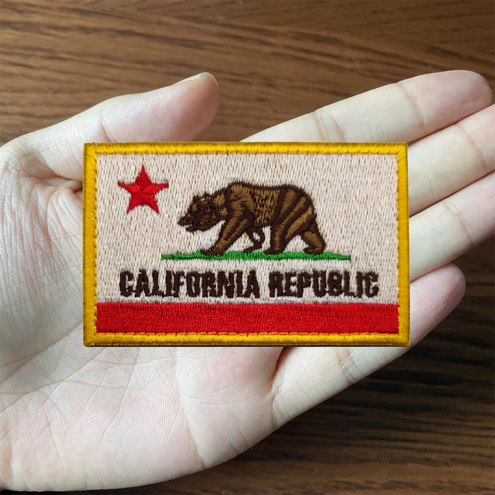 American US State of California Flag Embroidered Patches Decorative Blue Line Armband Hook Loop Reflective Badges For Clothing