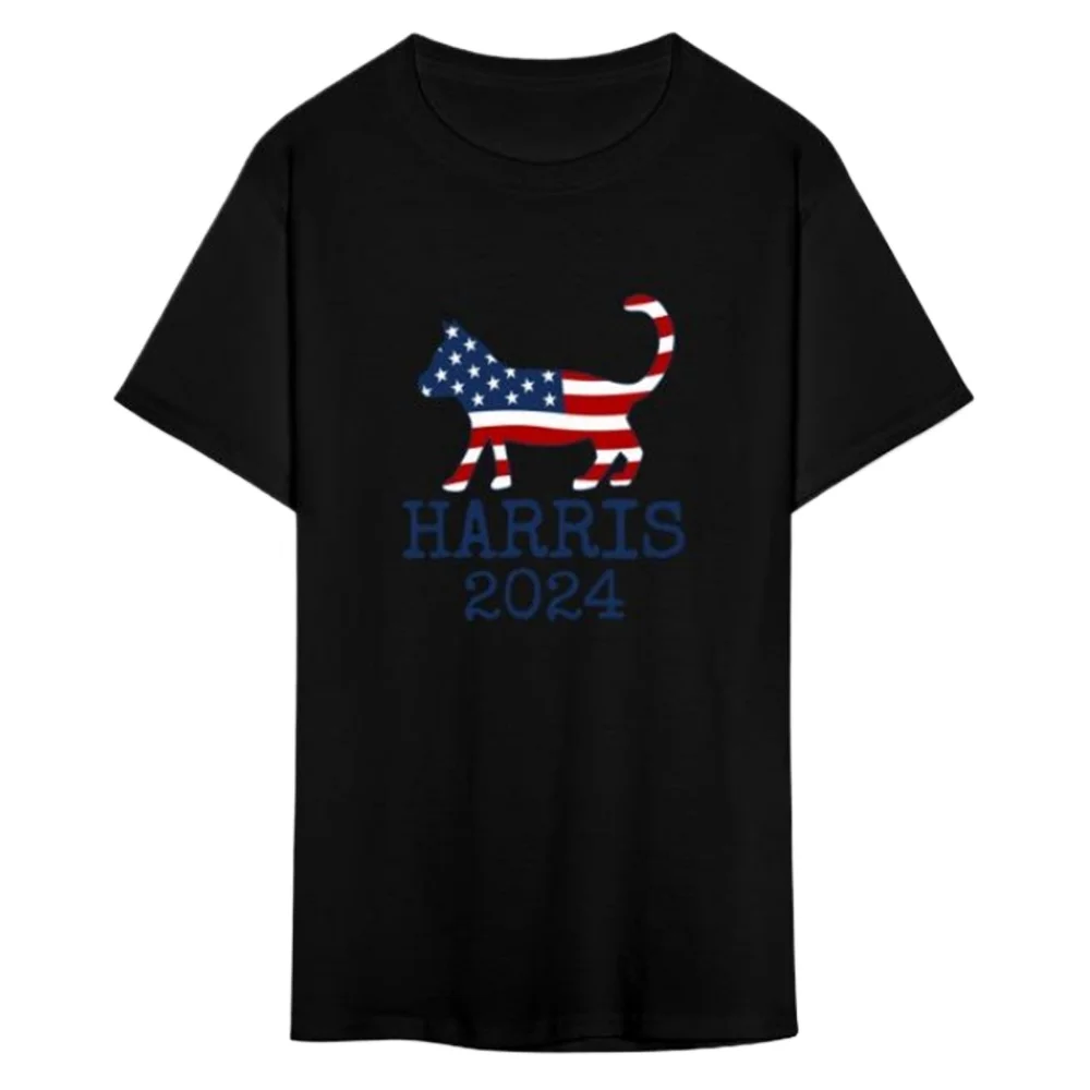 Funny Harris 2024 Cat Presidential Election T-Shirt 100% Cotton O-Neck Short Sleeve Summer Casual Mens T-shirt Size S-3XL