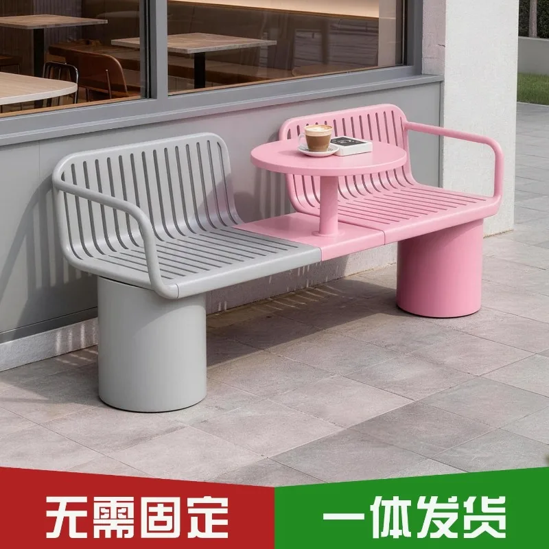 Outdoor leisure chair, double seat with coffee table, park courtyard wrought iron bench outside the store