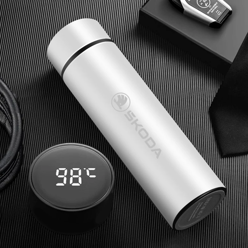 500ml smart thermos bottle with logo For New Skoda Octavia Kodiaq Fabia Superb Karoq Yeti Rapid Mk3 A4 A6 A7 2 3 A5 Kamiq Vrs