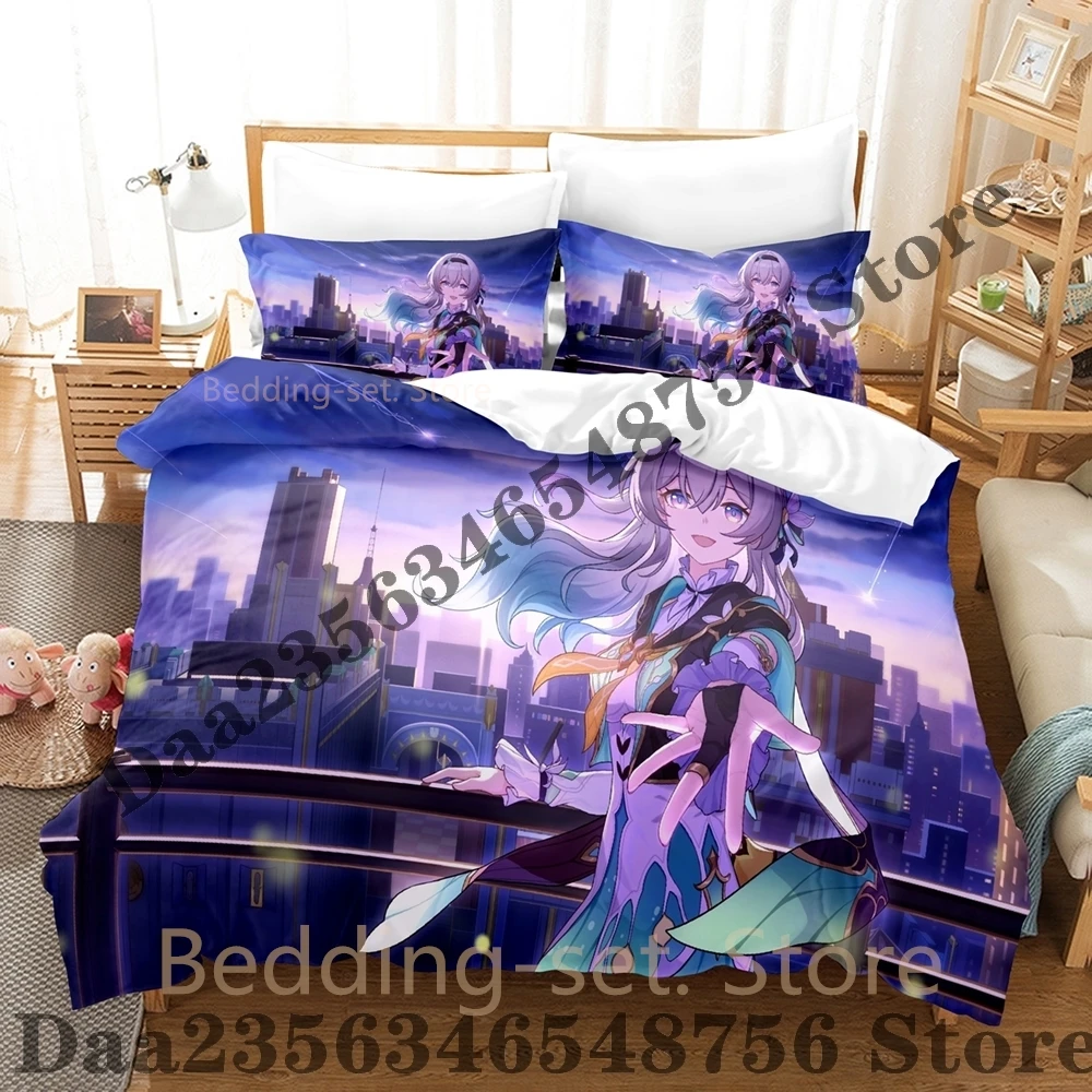 Personality Honkai Star Rail Silver Wolf Design New Bedding Set Soft Microfiber Duvet Cover Set For Gamers Bedroom Home Decorati