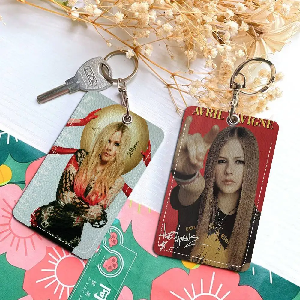 Singer A-Avril Lavigne Style PU Access Card Holder with Keychain - Executive Protection for Bank card,Subway, Bus Card case